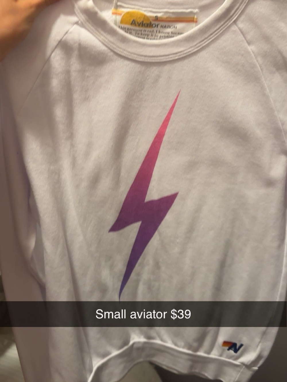Aviator Nation Kids White Pullover with Pink-to-Purple Lightning Bolt